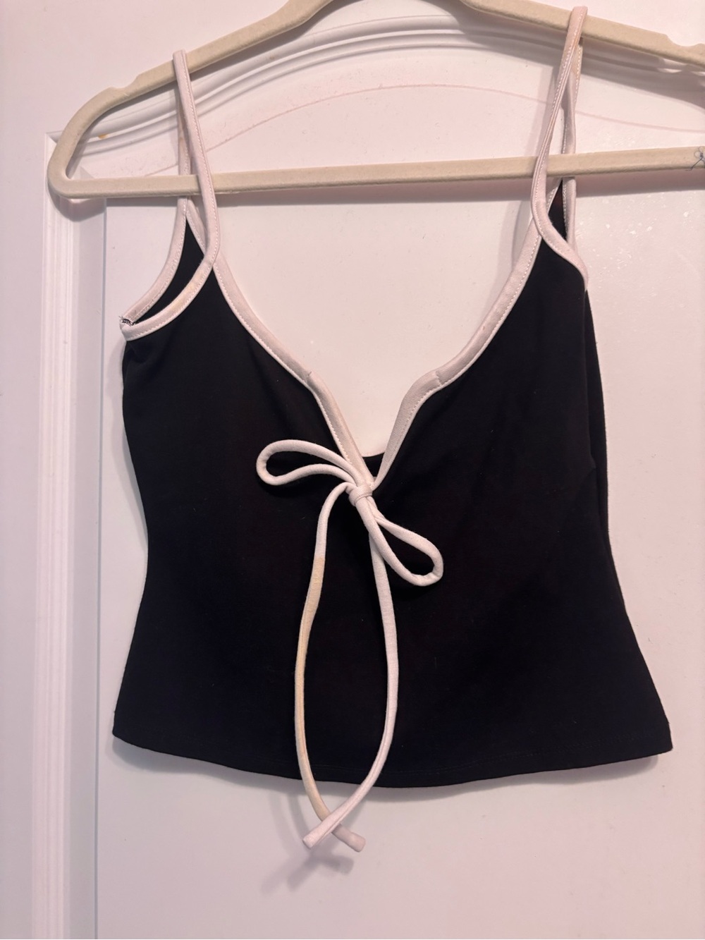 Lovers + Friends Black Cami with White Trim Tie-Front